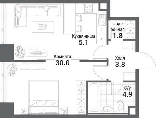 2 ккв (Евро) 45,6 м²