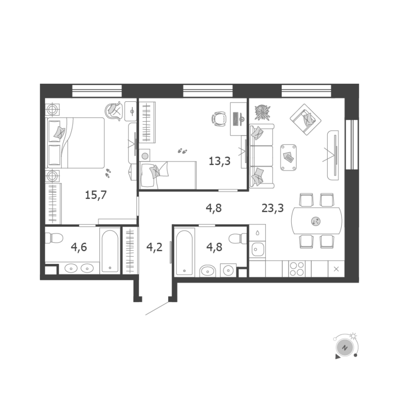 3 ккв (Евро) 70,7 м²