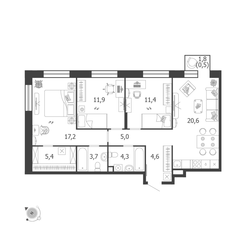 4 ккв (Евро) 85,1 м²