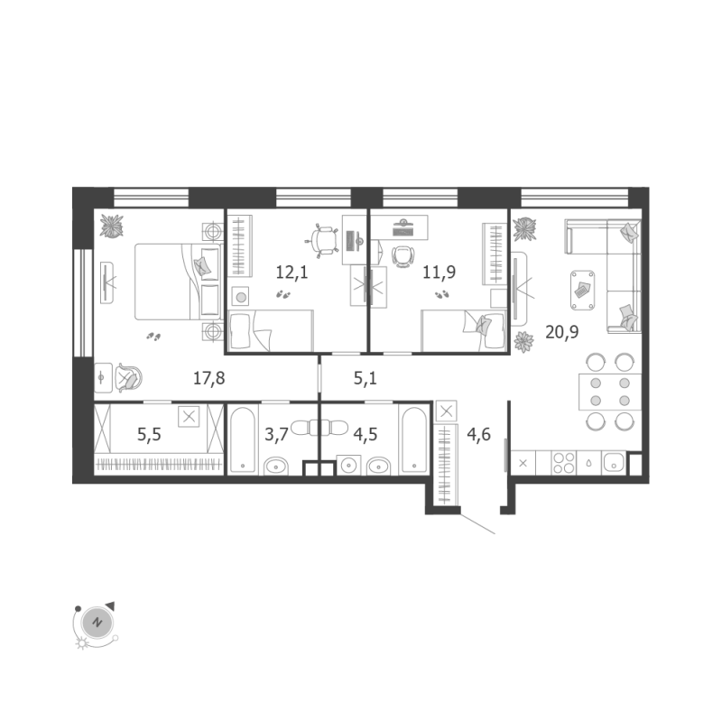 4 ккв (Евро) 86,1 м²