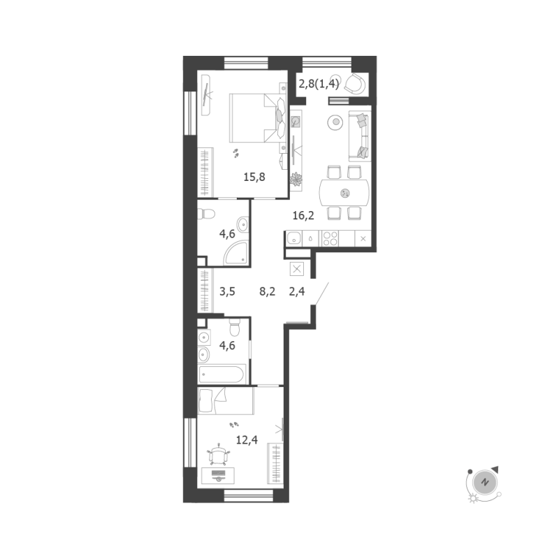 3 ккв (Евро) 69,1 м²