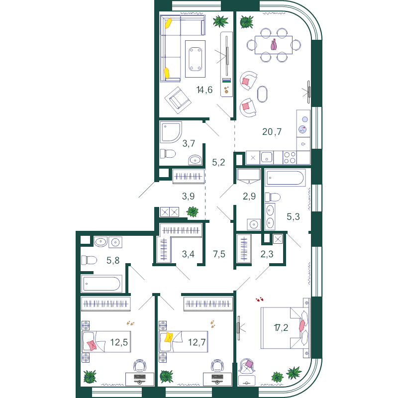 5 ккв (Евро) 117,6 м²