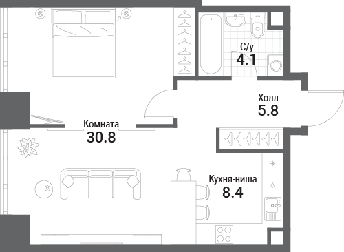 2 ккв (Евро) 49,1 м²