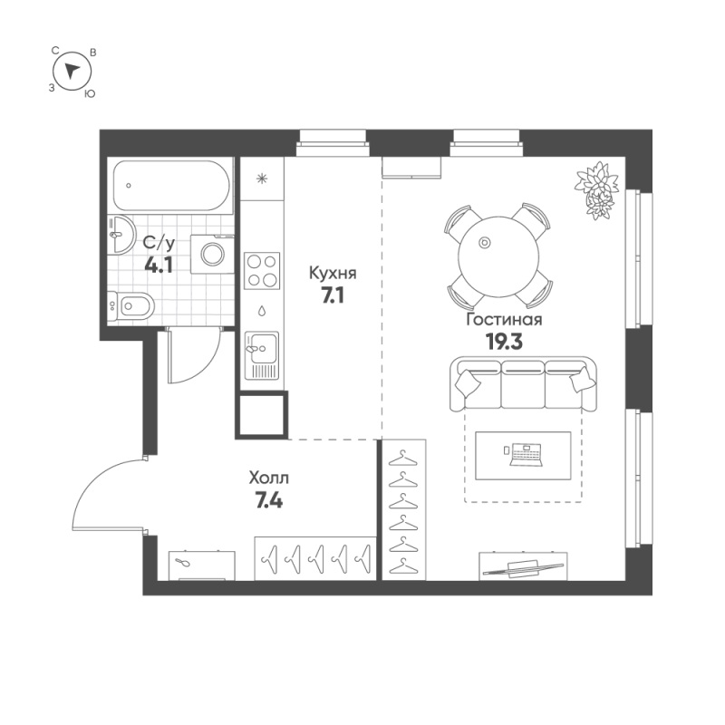 Студия 37,9 м²
