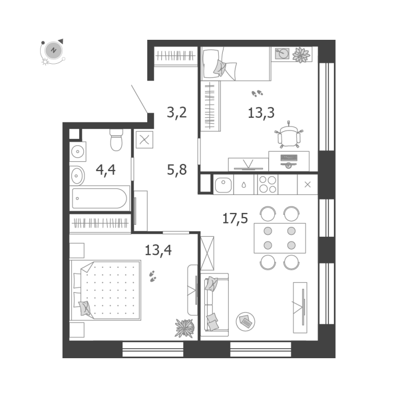 3 ккв (Евро) 57,6 м²