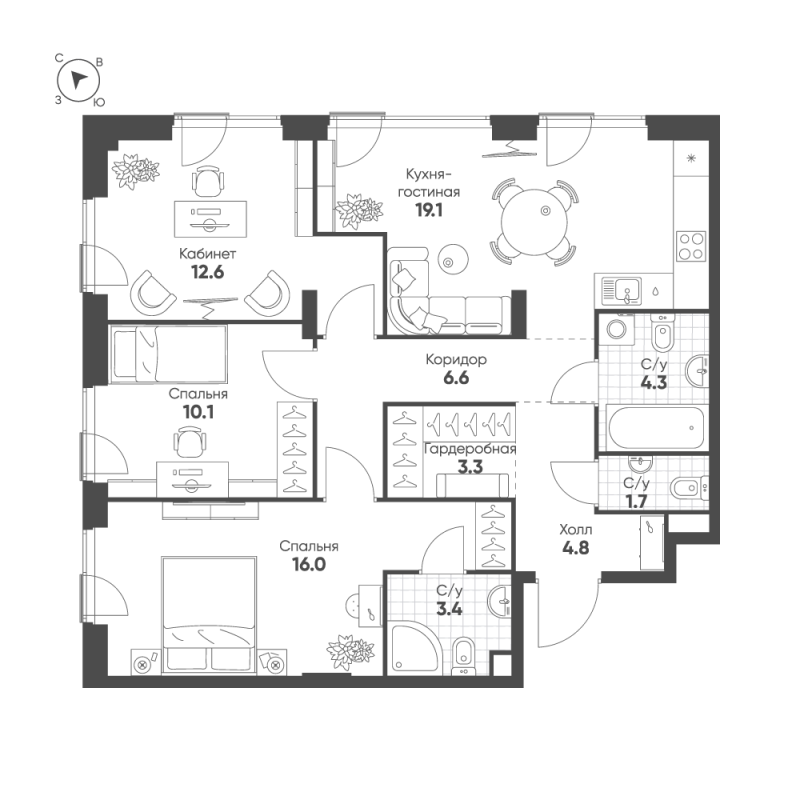4 ккв (Евро) 81,9 м²
