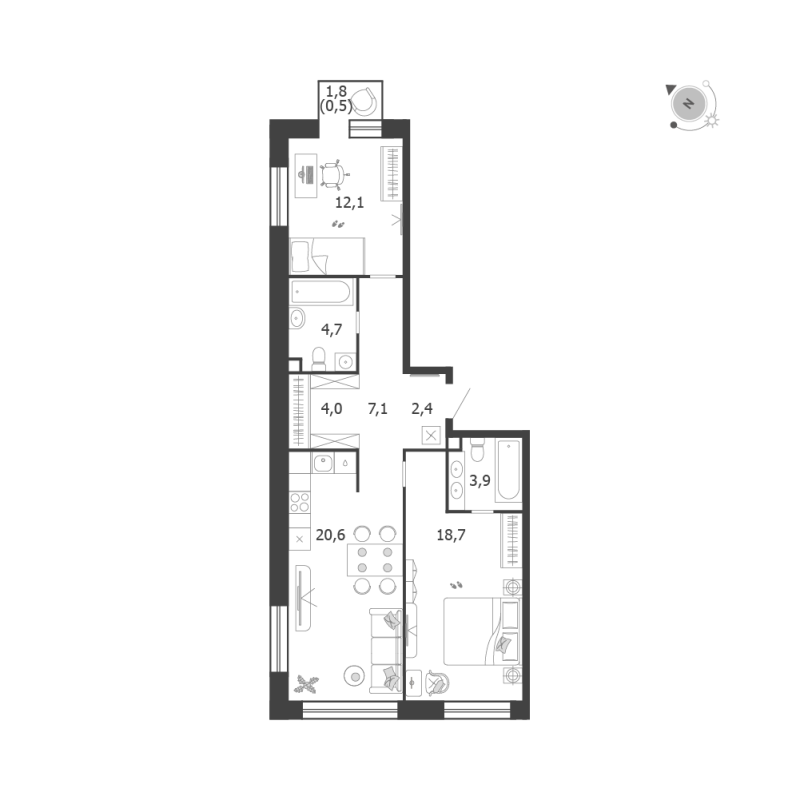 3 ккв (Евро) 74 м²
