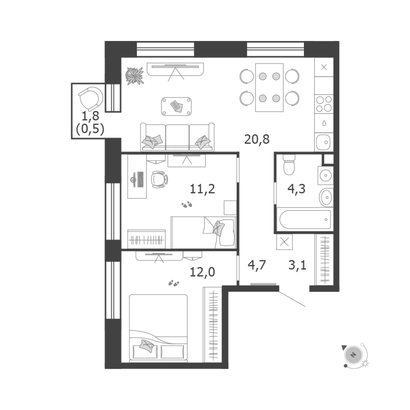 3 ккв (Евро) 56,6 м²
