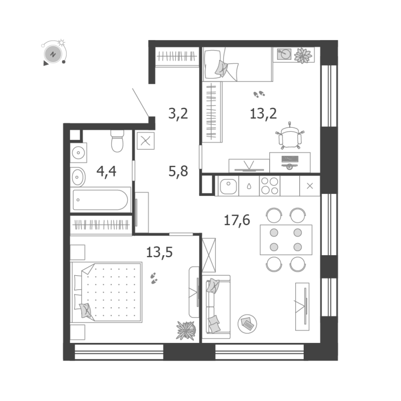 3 ккв (Евро) 57,7 м²