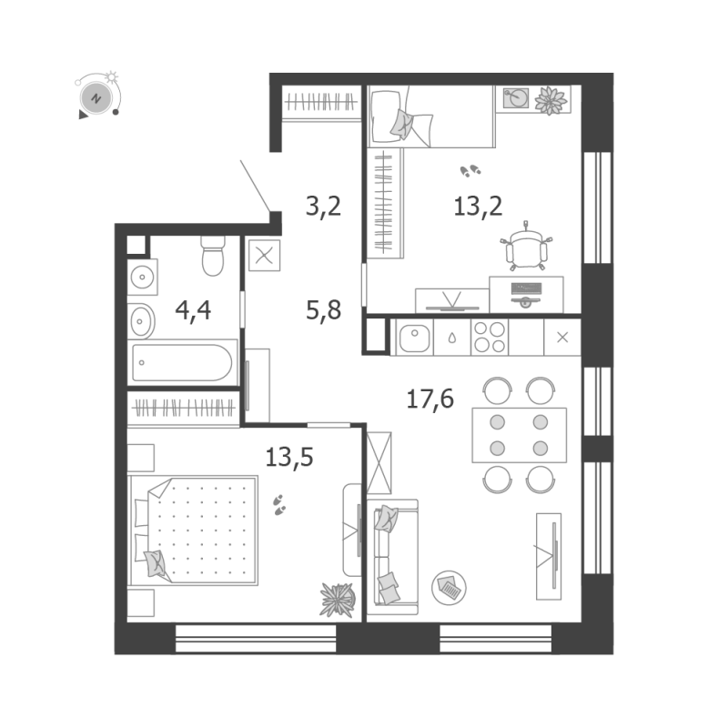 3 ккв (Евро) 57,7 м²