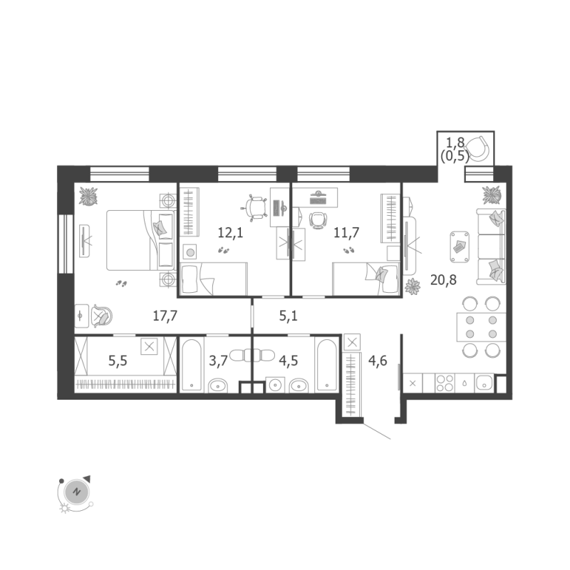 4 ккв (Евро) 86,2 м²