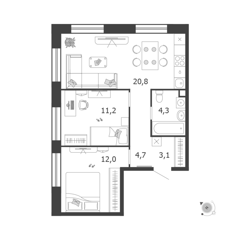 3 ккв (Евро) 56,1 м²