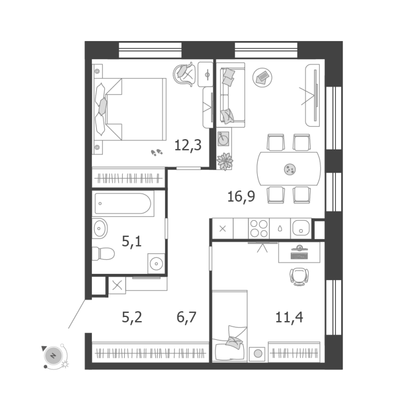3 ккв (Евро) 59,5 м²