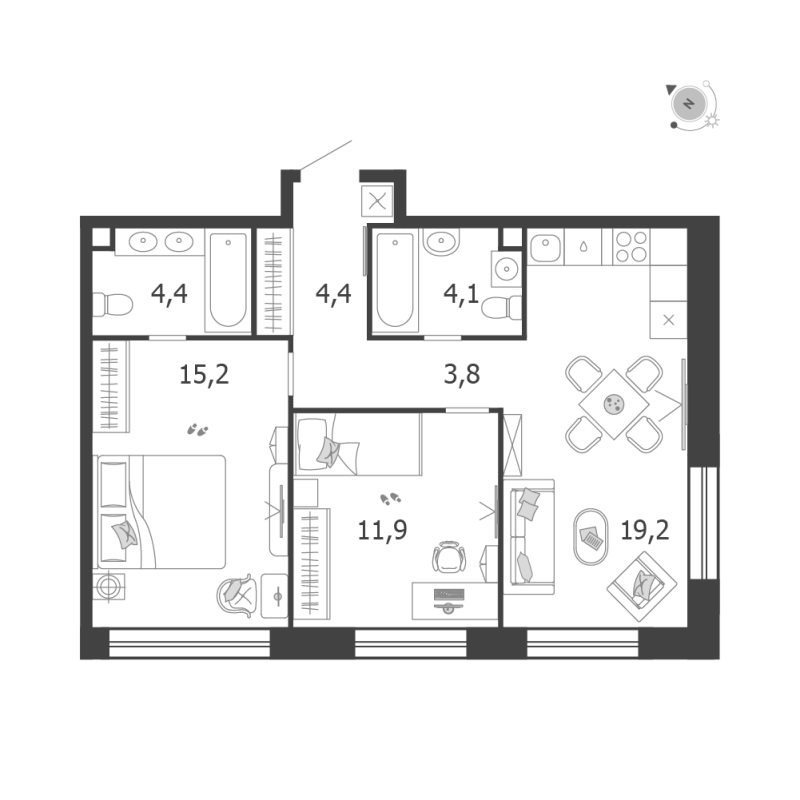 3 ккв (Евро) 63 м²
