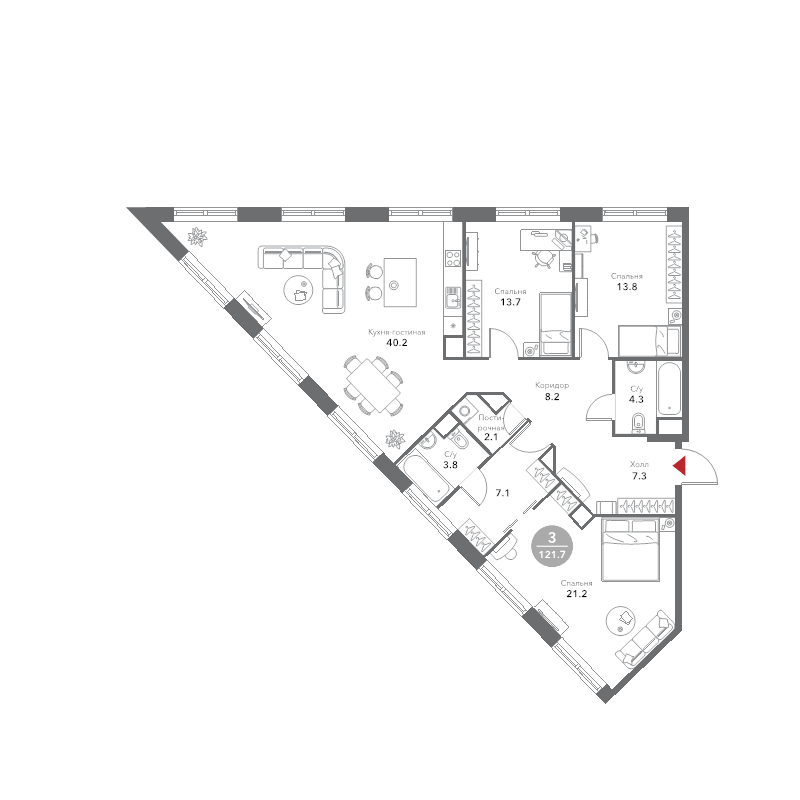 3 ккв 121,9 м²