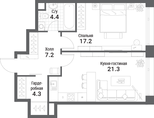 2 ккв (Евро) 54,4 м²