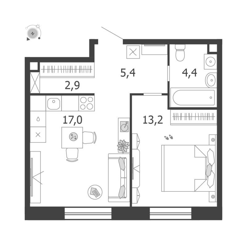 2 ккв (Евро) 42,9 м²