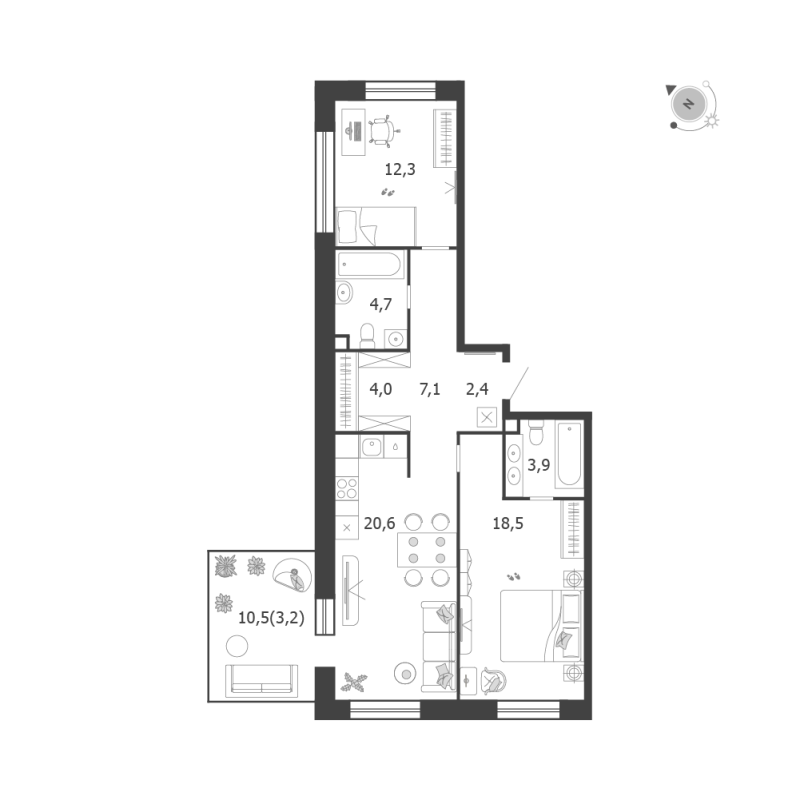 3 ккв (Евро) 76,7 м²