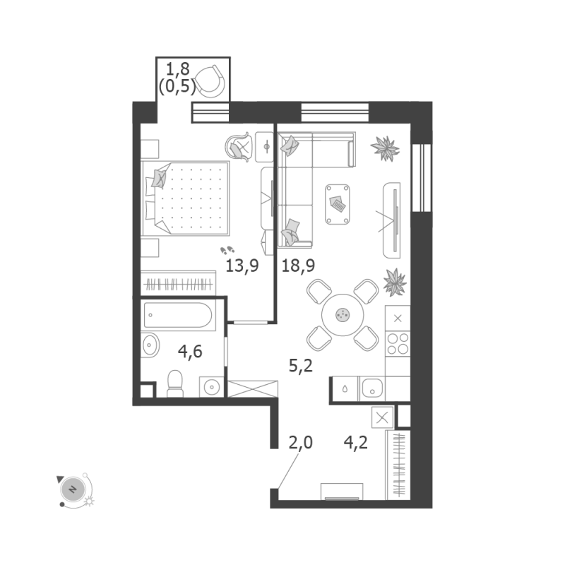 2 ккв (Евро) 49,3 м²