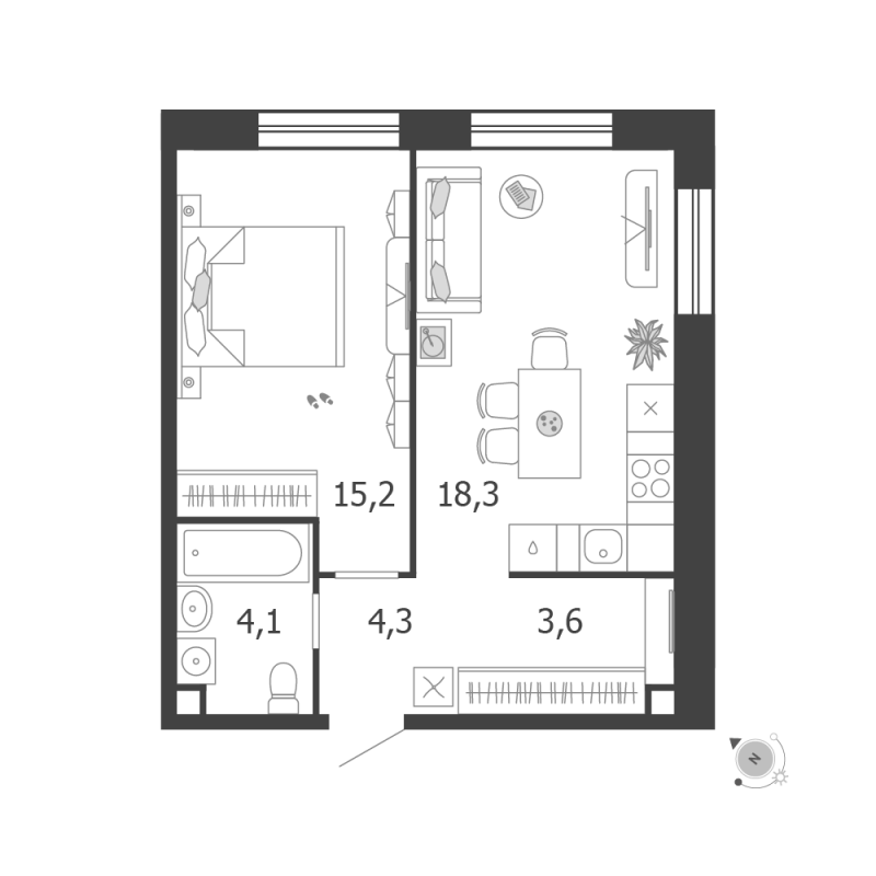 2 ккв (Евро) 45,5 м²