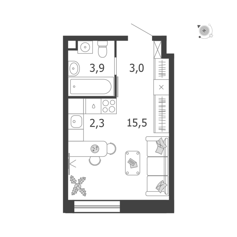Студия 24,7 м²