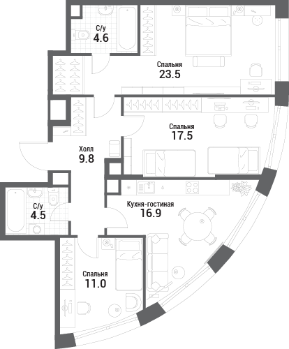 4 ккв (Евро) 87,8 м²