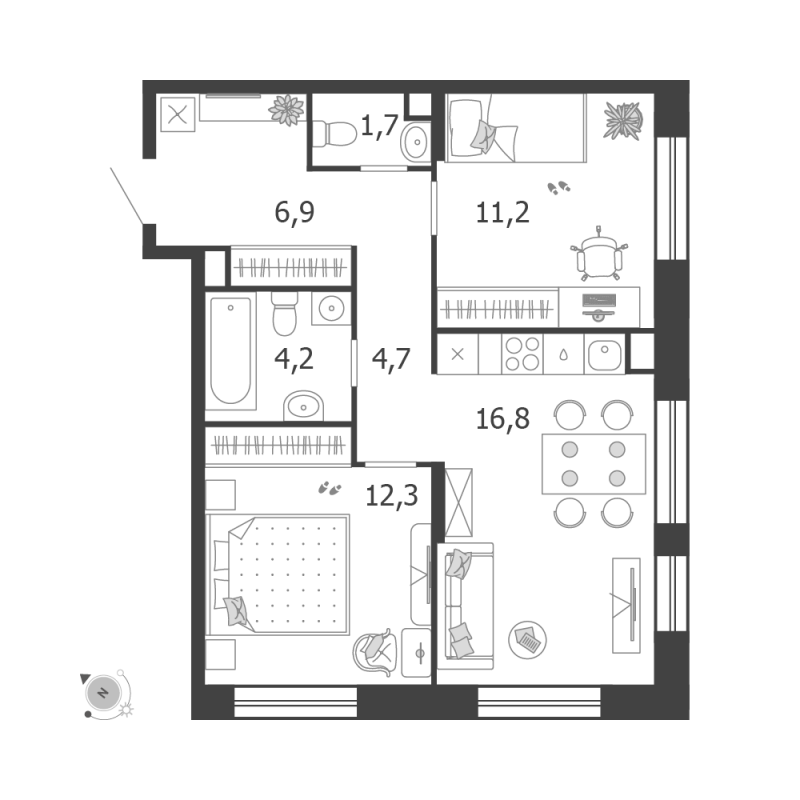 3 ккв (Евро) 58,7 м²