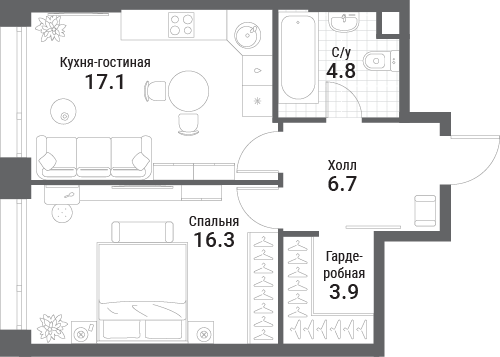 2 ккв (Евро) 48,8 м²