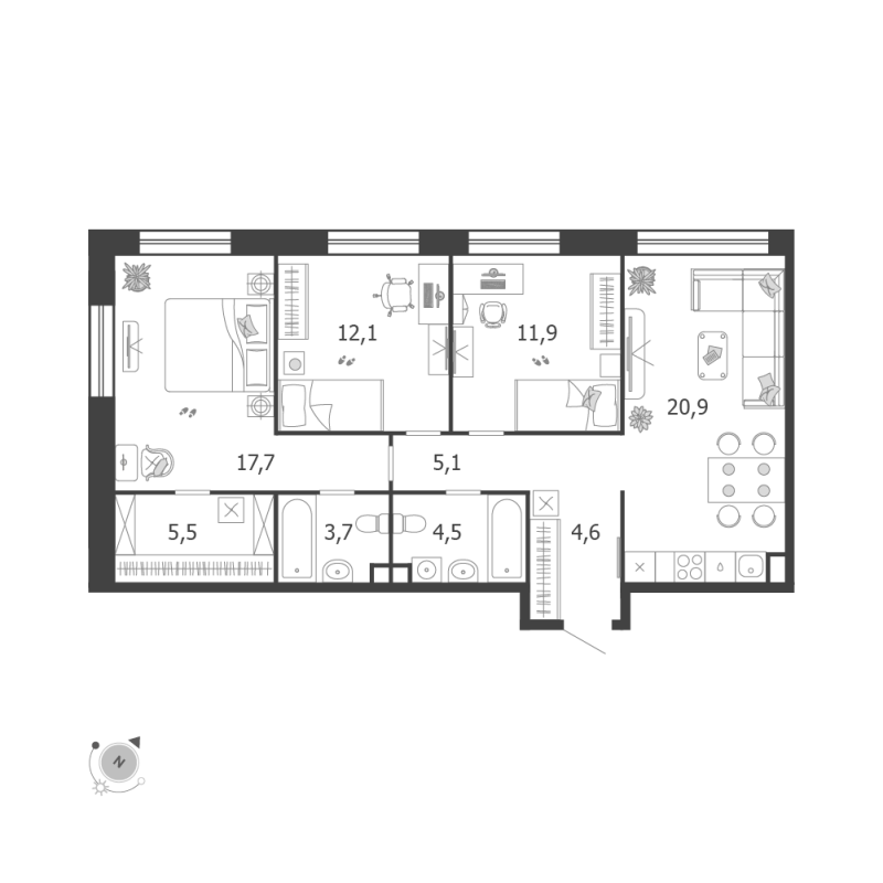 4 ккв (Евро) 86 м²