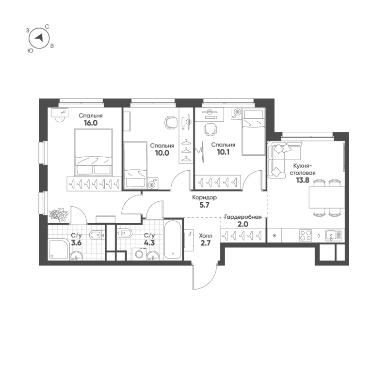 3 ккв 68,2 м²