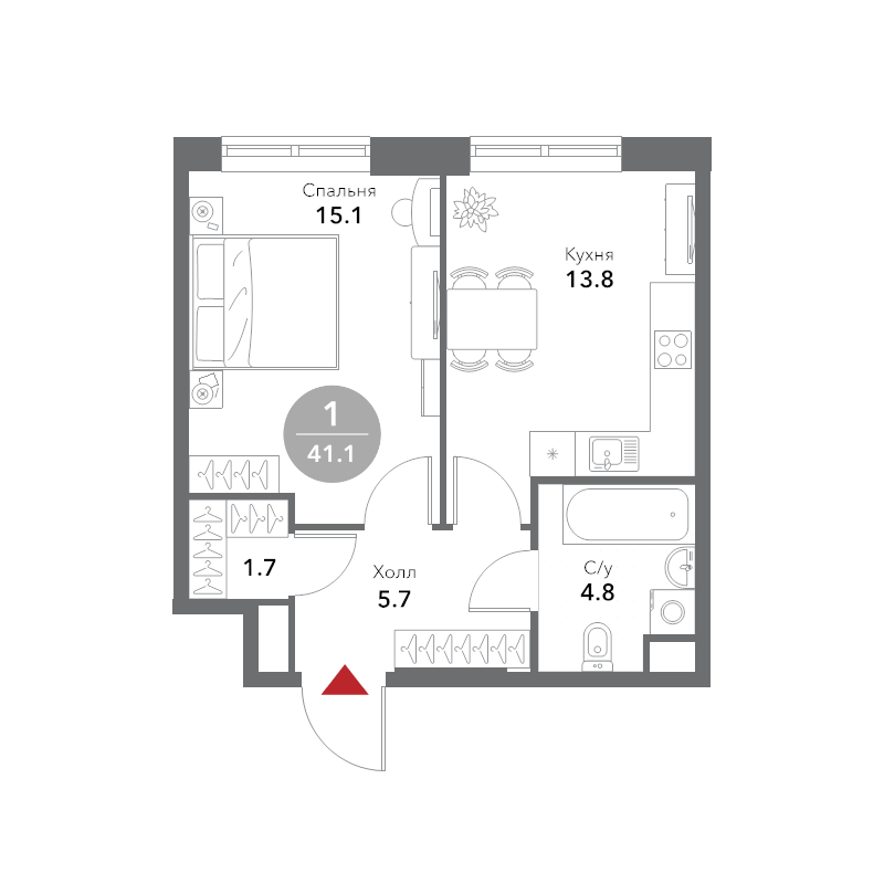 1 ккв 41,1 м²