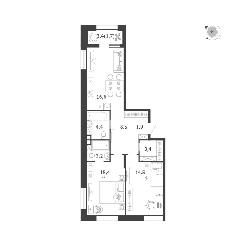 3 ккв (Евро) 69,6 м²