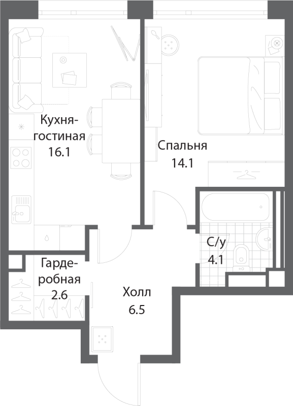 2 ккв (Евро) 43,4 м²