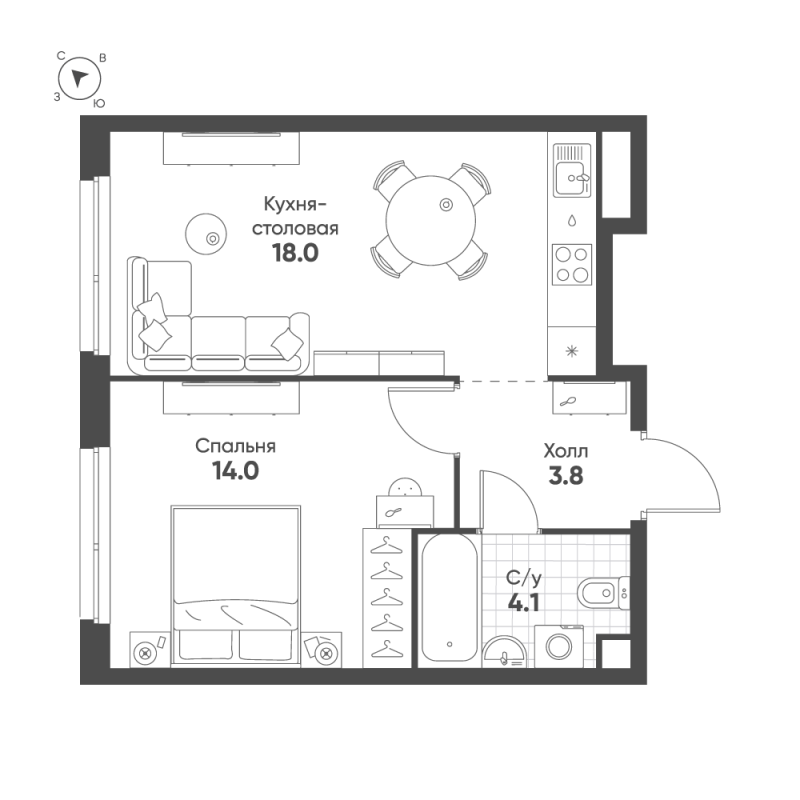 2 ккв (Евро) 39,9 м²