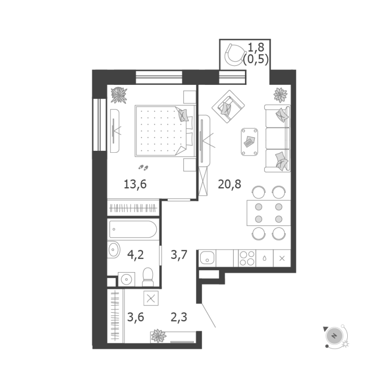 2 ккв (Евро) 48,7 м²