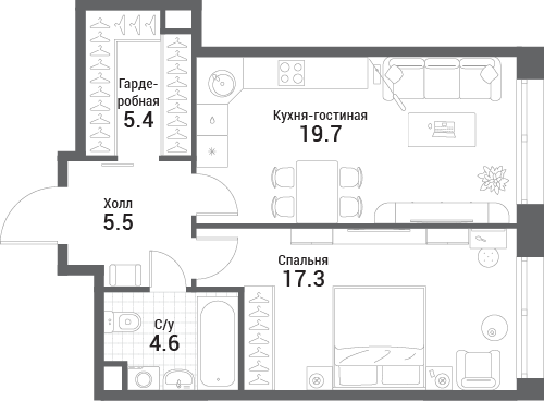 2 ккв (Евро) 52,5 м²