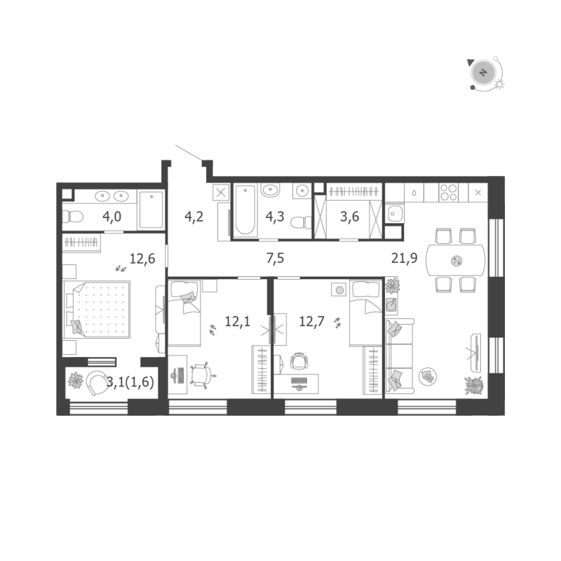 4 ккв (Евро) 85,5 м²