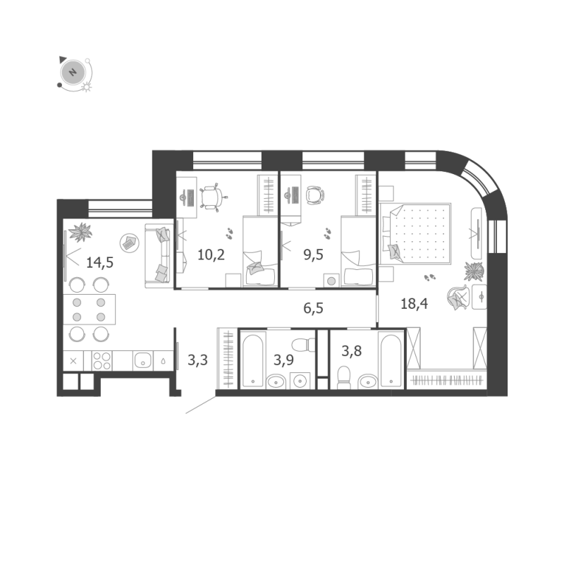 3 ккв 70,1 м²