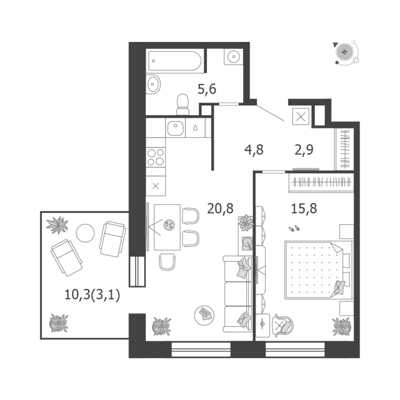 2 ккв (Евро) 53 м²
