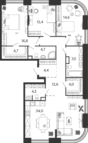 4 ккв (Евро) 119,8 м²