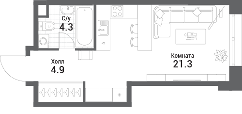 Студия 30,5 м²
