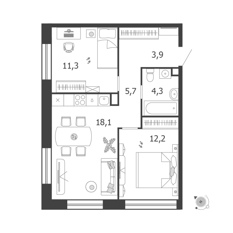 3 ккв (Евро) 55,5 м²