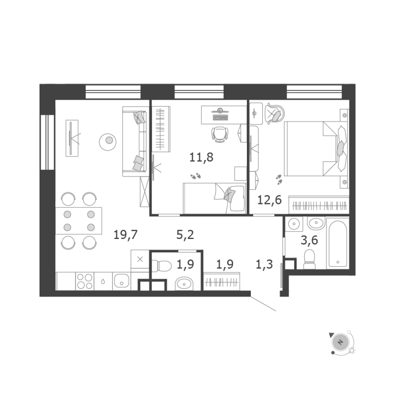 3 ккв (Евро) 58 м²