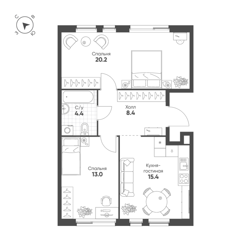 2 ккв 61,4 м²