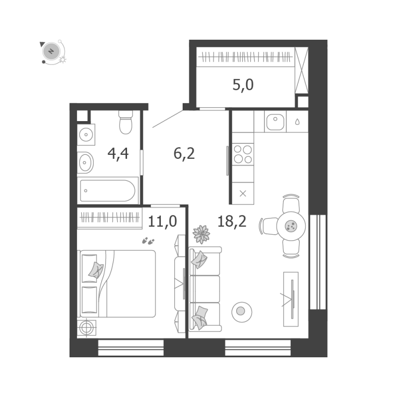 2 ккв (Евро) 44,8 м²