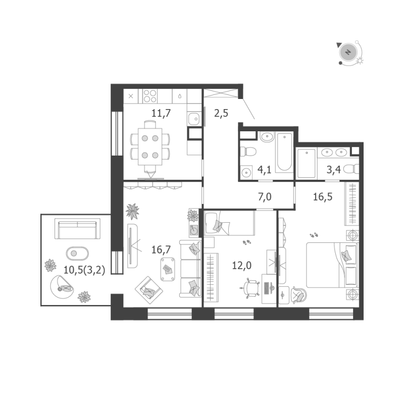 3 ккв 77,1 м²