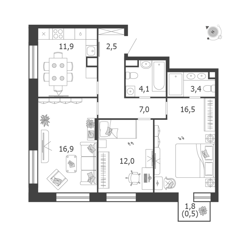 3 ккв 74,8 м²