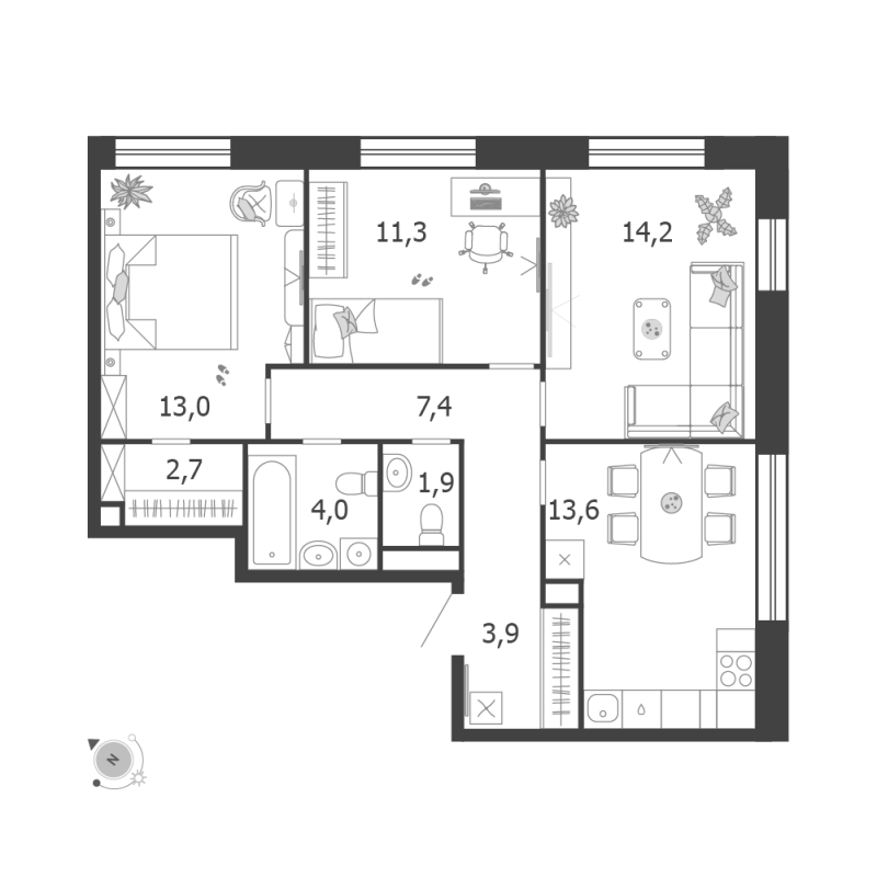 3 ккв 72 м²