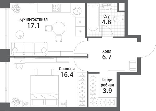 2 ккв (Евро) 48,9 м²