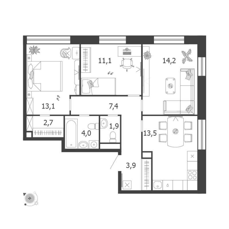 3 ккв (Евро) 71,8 м²